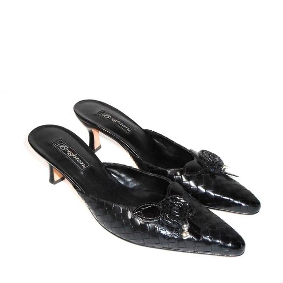 Brighton Shoes - Brighton Paige Black Classic Mule Pointed Toe Heel
